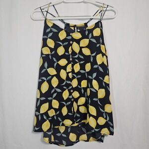 Pink Rose Lemon Print Strappy Button Front Tank Top Y2K Summer Cottagecore M/L